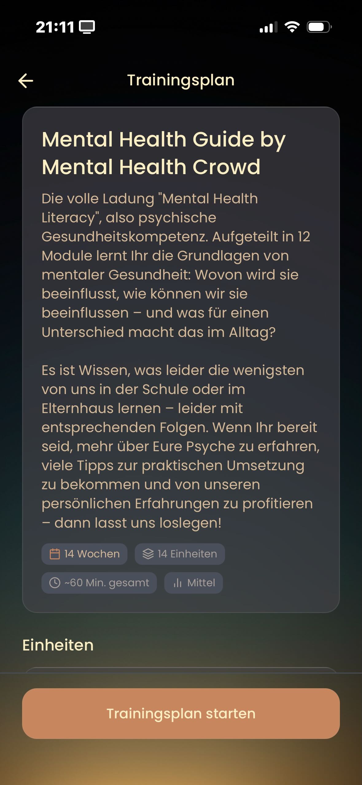Übersicht Mental Health Guide in der MindElevate App